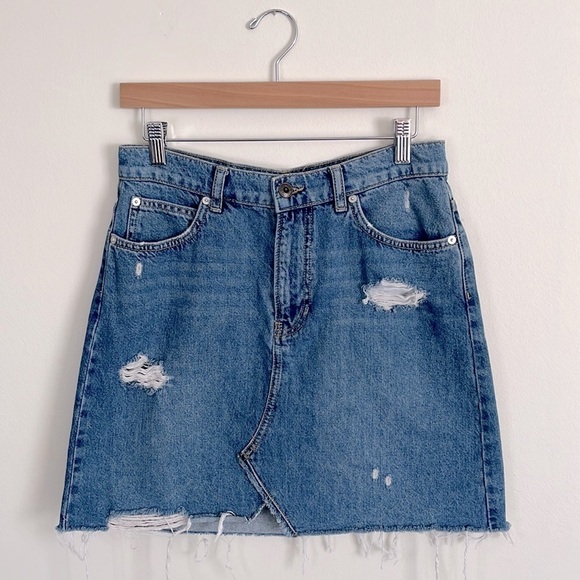 Free People Distressed A-Line Mini Skirt - Picture 1 of 4